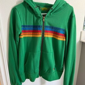 Aviator Nation Green Rainbow Stripe Hoodie (missing drawstring)